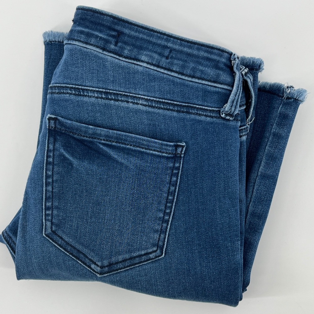 NYDJ Womens Flare Medium Wash Raw Hem Lift Tuck Stretch Jeans Size 2